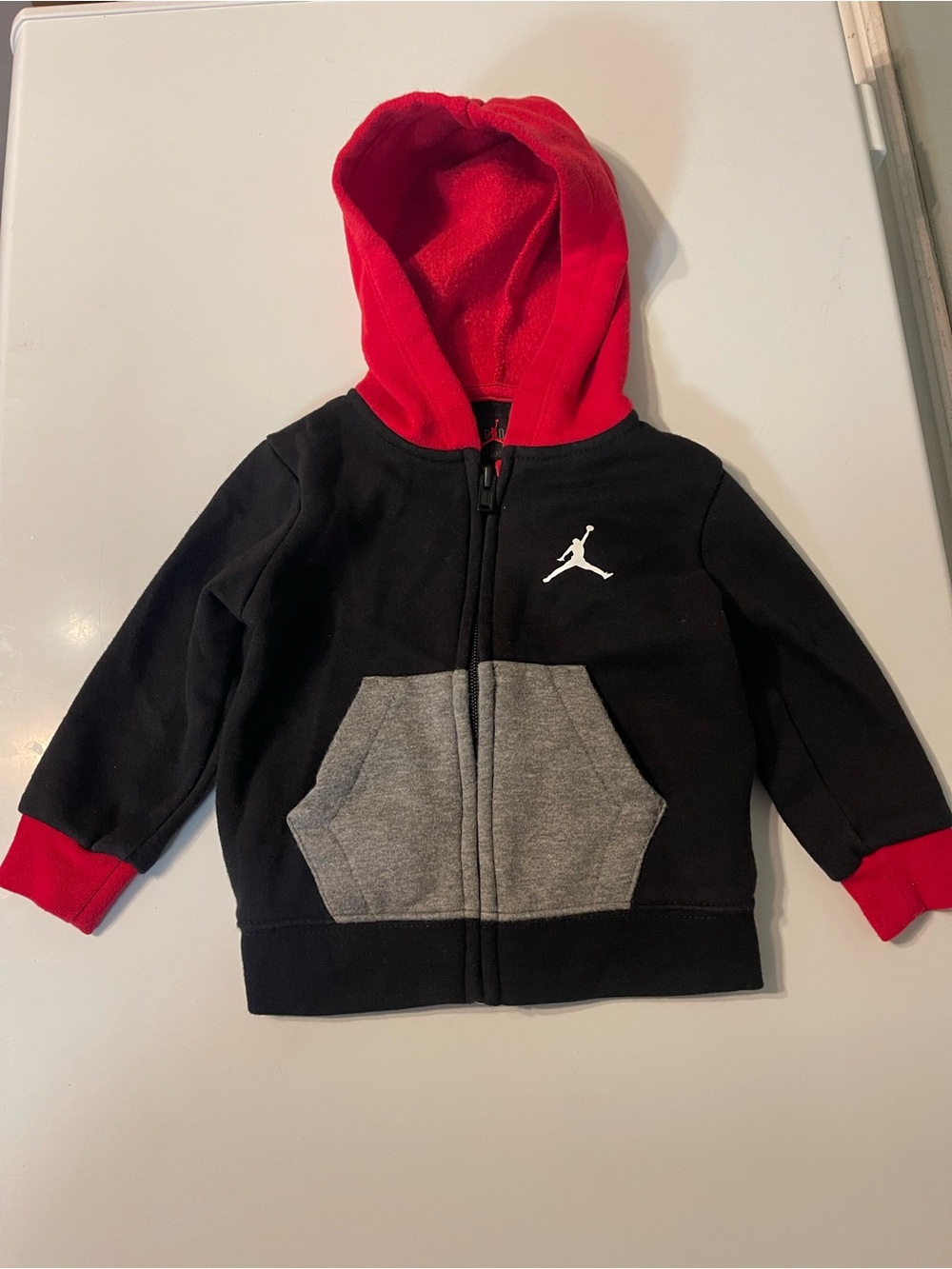 Jordan- Black Sweatshirt with Red Hood and Gray Pocket